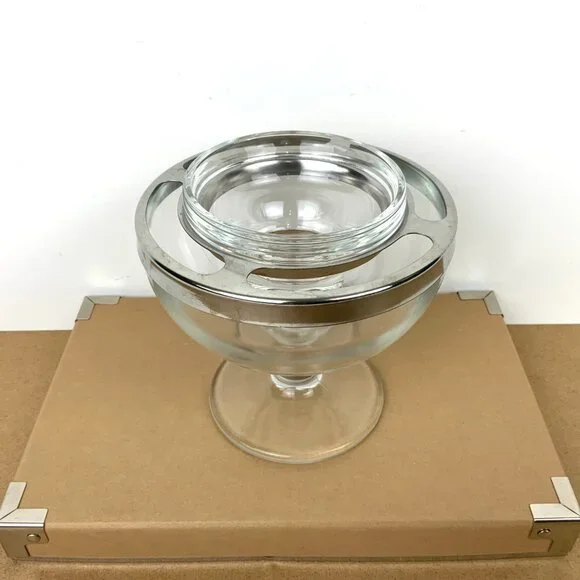 Vintage Glass Stainess Steel Ring Caviar Shrimp Cocktail Icer Server - Picture 3 of 16